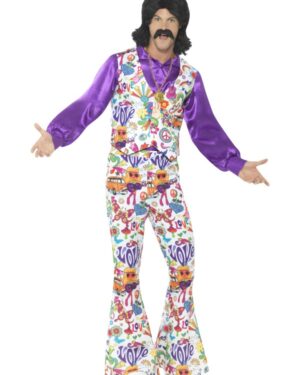 CND Uomo 60's Cnd Slack Suit Costume Hippie Scanalatura Peace & Love Svasati 