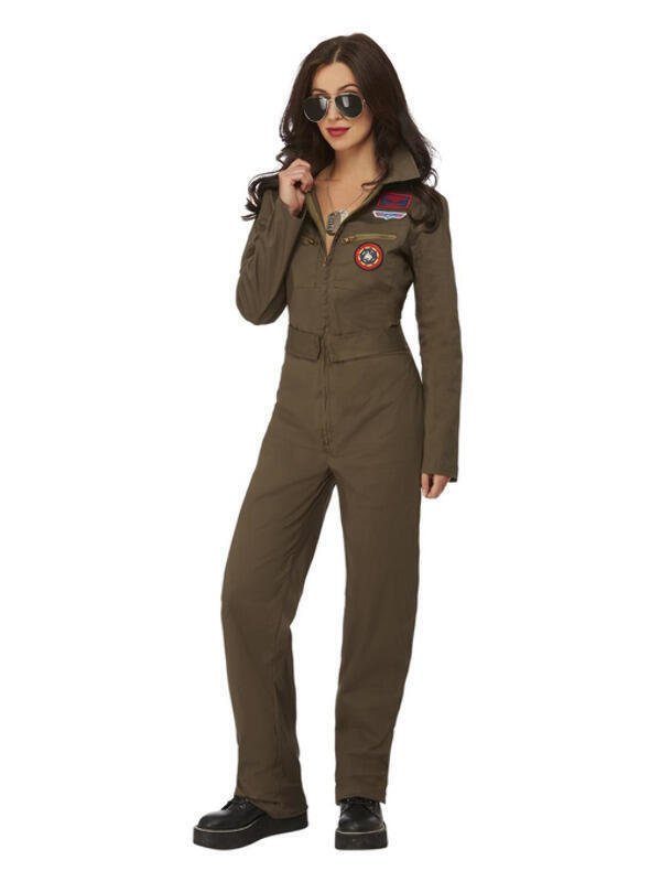 Top Gun Ladies Costume, Khaki Fancy Dress Town