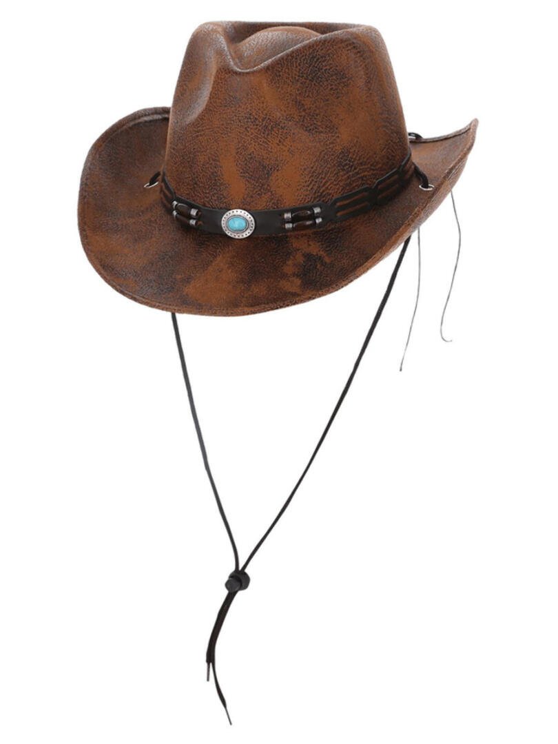 Tan Leather Look Western Cowboy Hat Fancy Dress Town, Superheroes